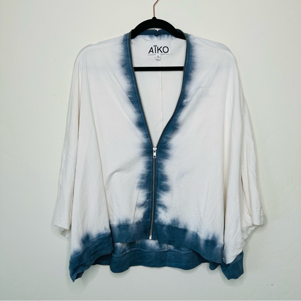 Aiko Blue Tie Dye Lightweight Zip Poncho Like Oversized Dolman Sleeve Top XS - Picture 2 of 6